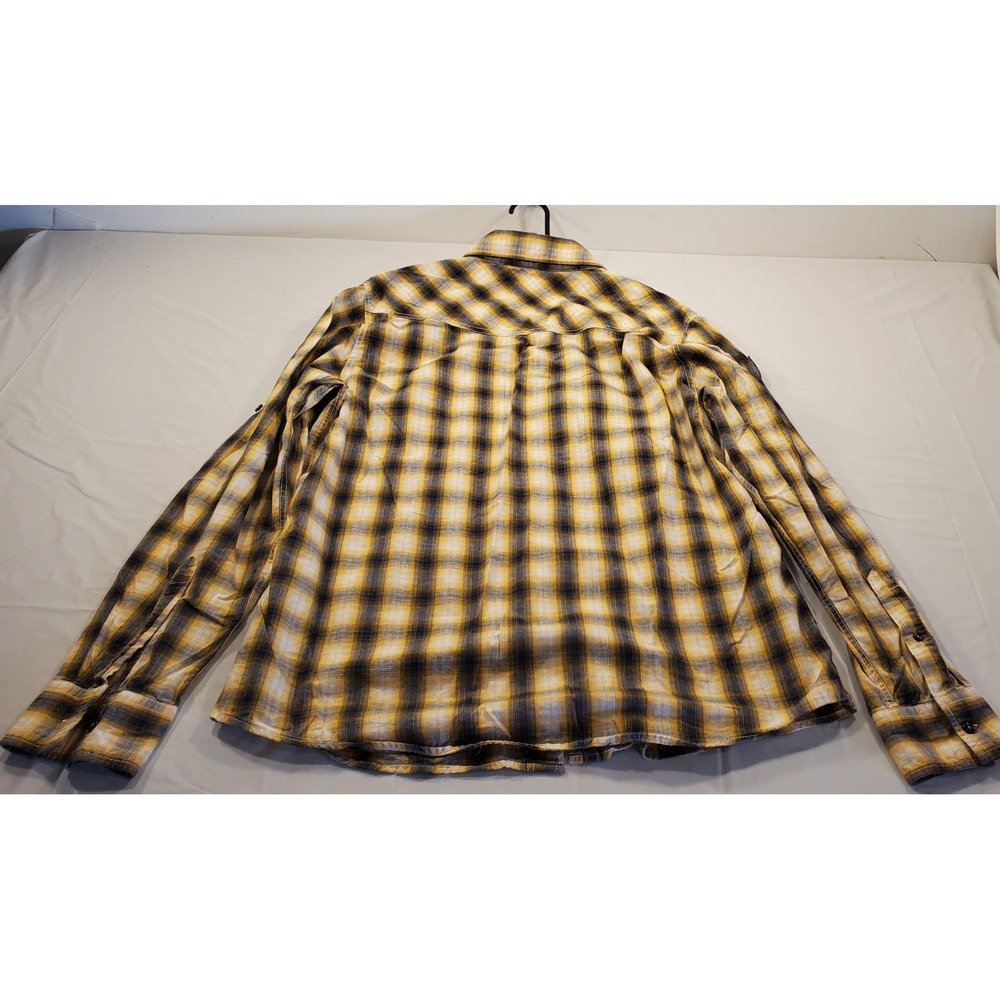 Mens Company‎ 81 Plaid Long Sleeve Button Up Shirt Yellow Navy Blue Size Large